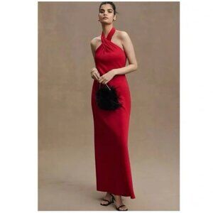 BHLDN Ruby twist halter satin gown in red